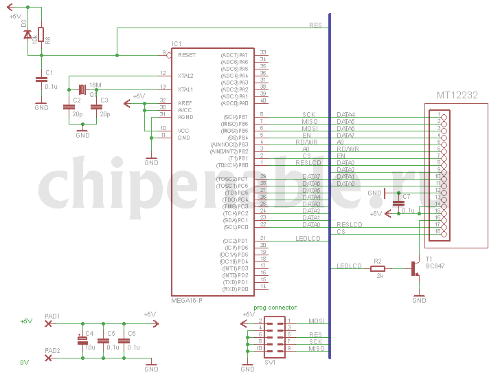 Подключение МТ12232-А к микроконтроллеру AVR