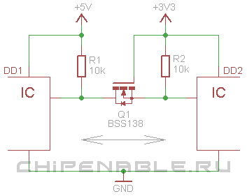 Схема согласования логических уровней на полевом транзисторе
